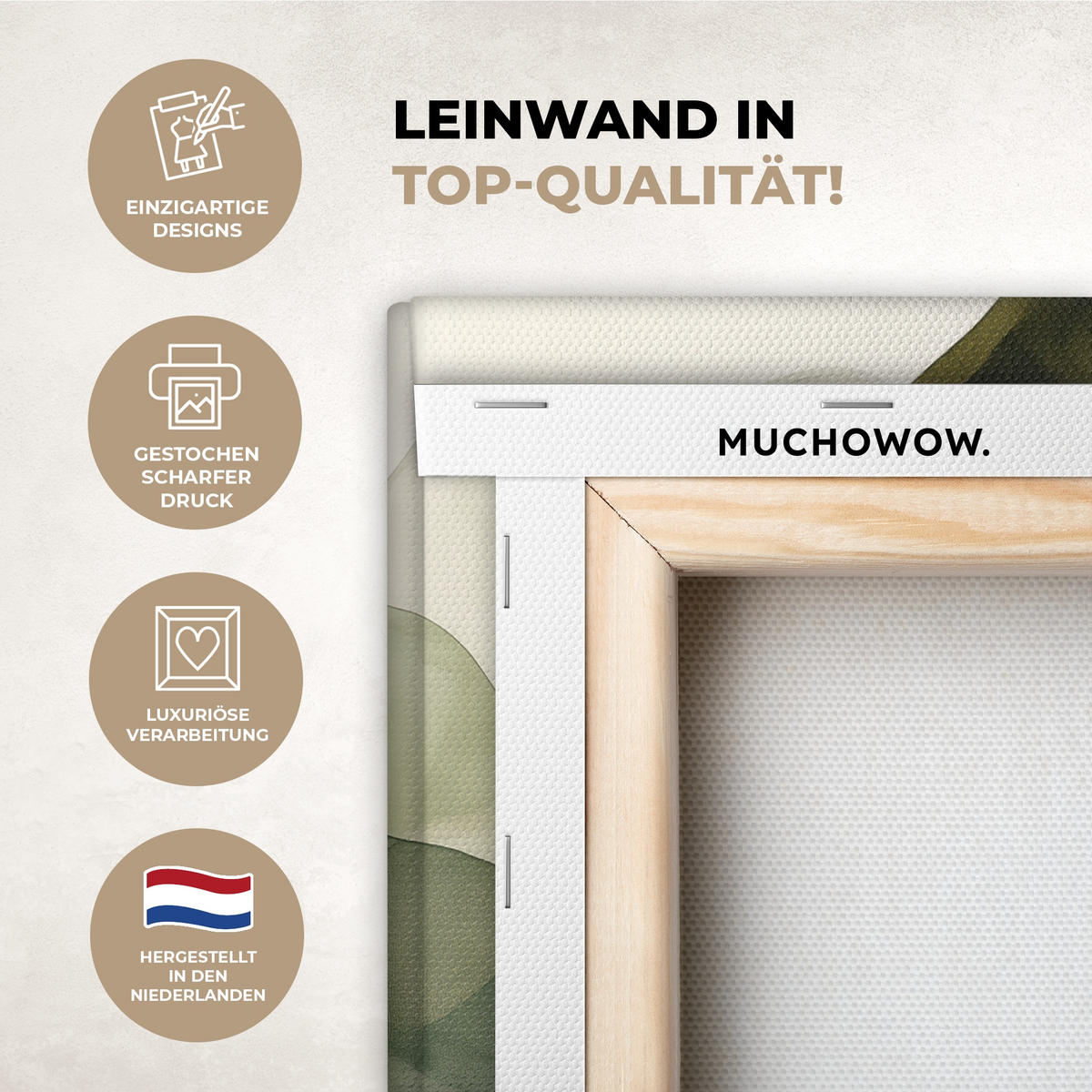 LEINWANDBILD Japandi - Abstrakt - Grün 20x30 cm - Salbeigrün, Textil (20/30cm) - MuchoWow