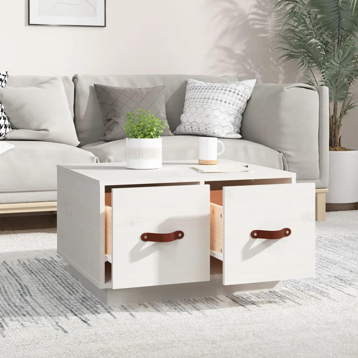 COUCHTISCH Weiß 60x53x35 cm Massivholz Kiefer - Weiß, Holz (60/53/35cm) - furnicato