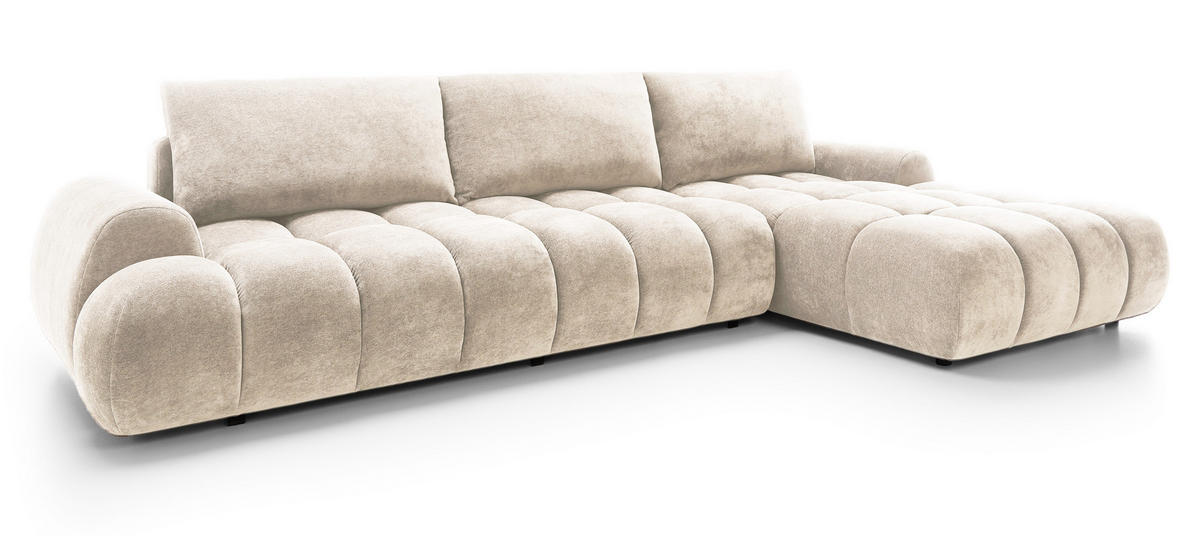ECKSOFA 340 cm Valerio II, Schlaffunktion, Bettkasten, Rechts, Vanille - Ecru, Holz (177/340cm) - Emporius