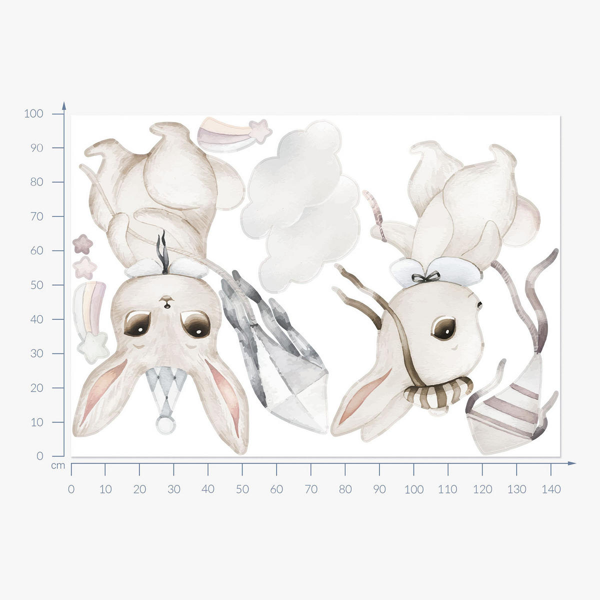 WANDAUFKLEBER 100x143cm - Hasenland - Multicolor, Kunststoff (100/143/0.1cm) - Wallfluent