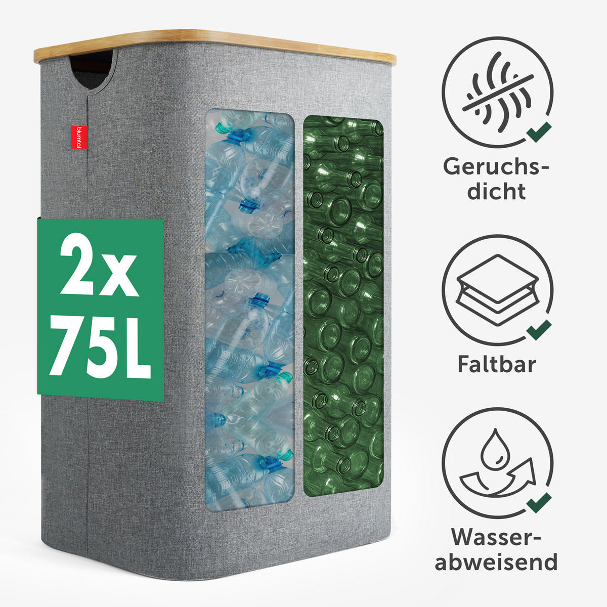 PFANDFLASCHEN-SAMMELBEHÄLTER 150L Grau (2 Fächer) - Grau, Kunststoff (37/4/57cm) - Blumtal