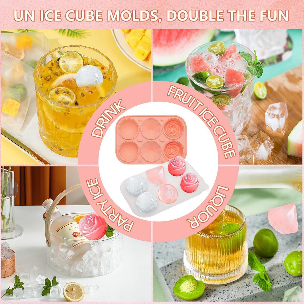 EISWÜRFELFORM Silikon 5 cm Rosa - Rosa, Kunststoff (15/3.5/20cm)