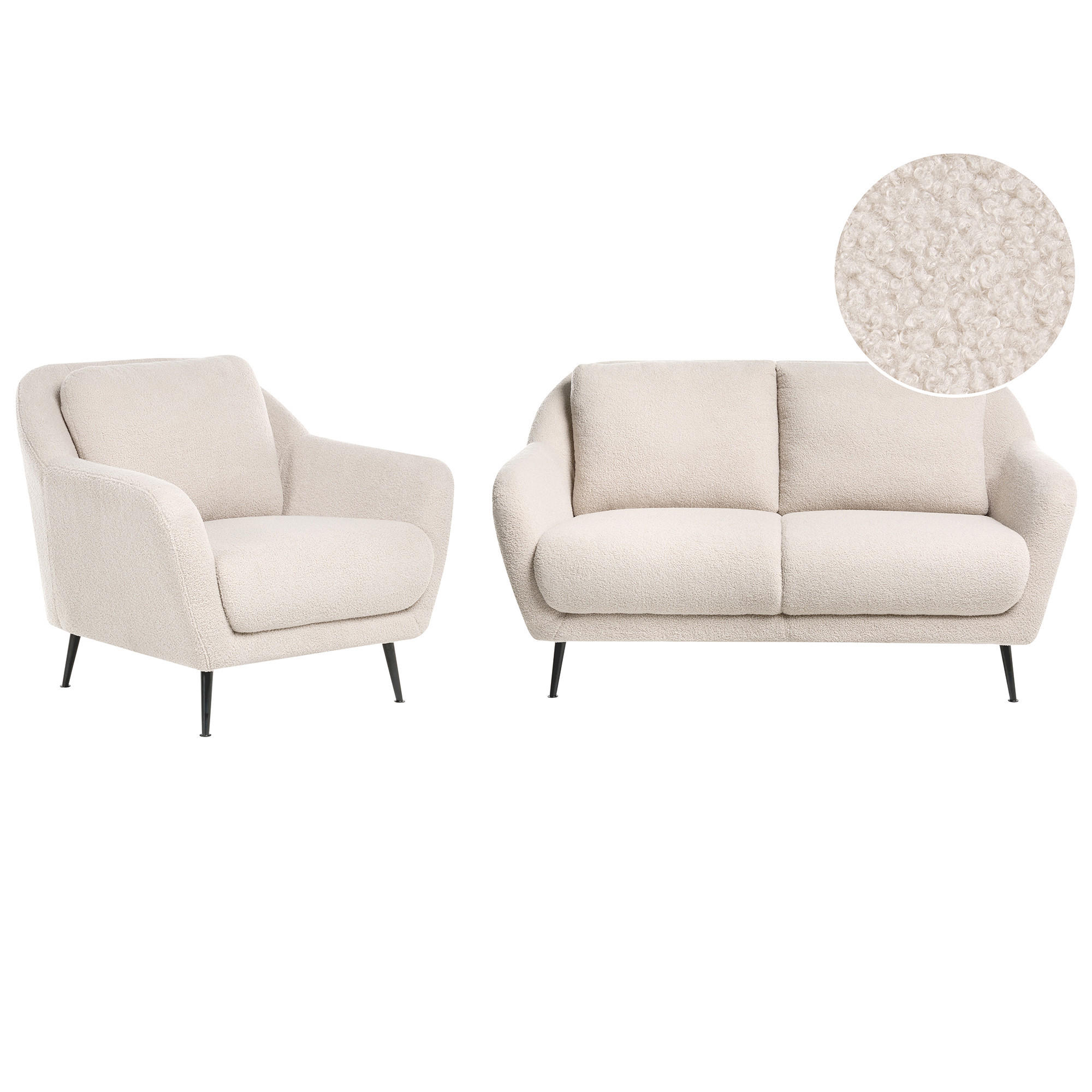 SOFA-SET 3-Sitzer Bouclé Beige Eiby - Beige/Schwarz, Textil (148/80/91cm) - Beliani
