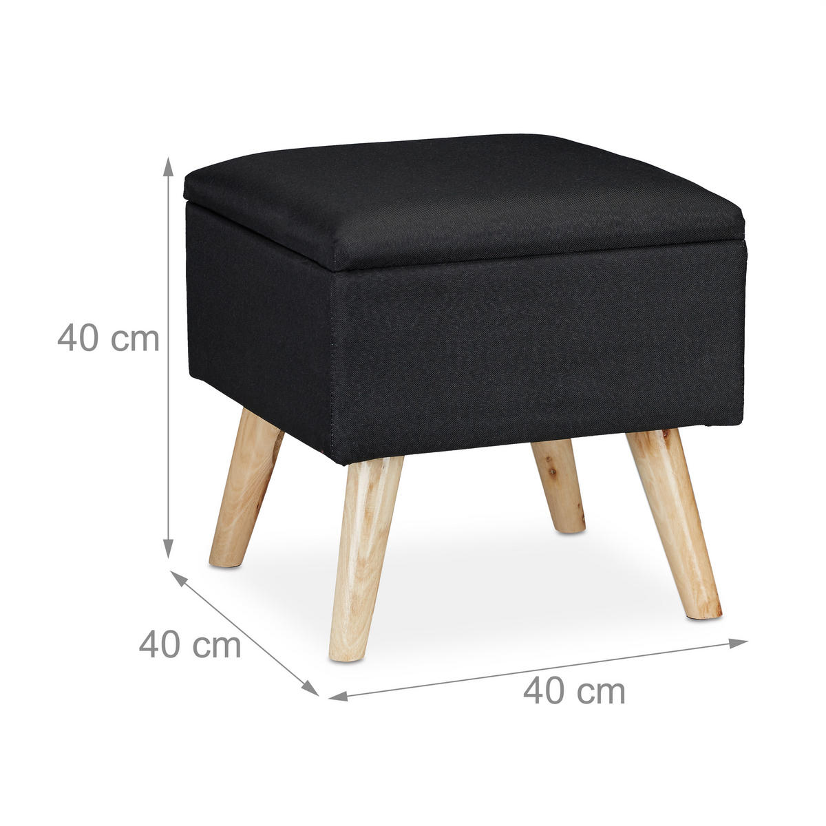 HOCKER - Schwarz, Holz/Holzwerkstoff (40/40/40cm) - Relaxdays