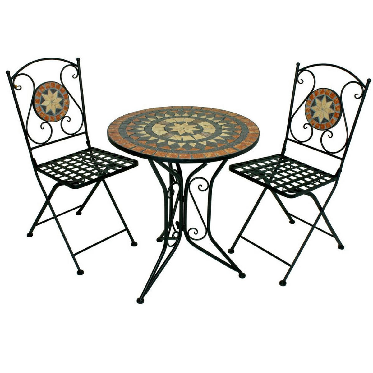 BISTRO-SET Sarah 3-tlg. Schwarz Stahl Balkonset Gartenmöbel-Set - Schwarz, Metall - DELUKE