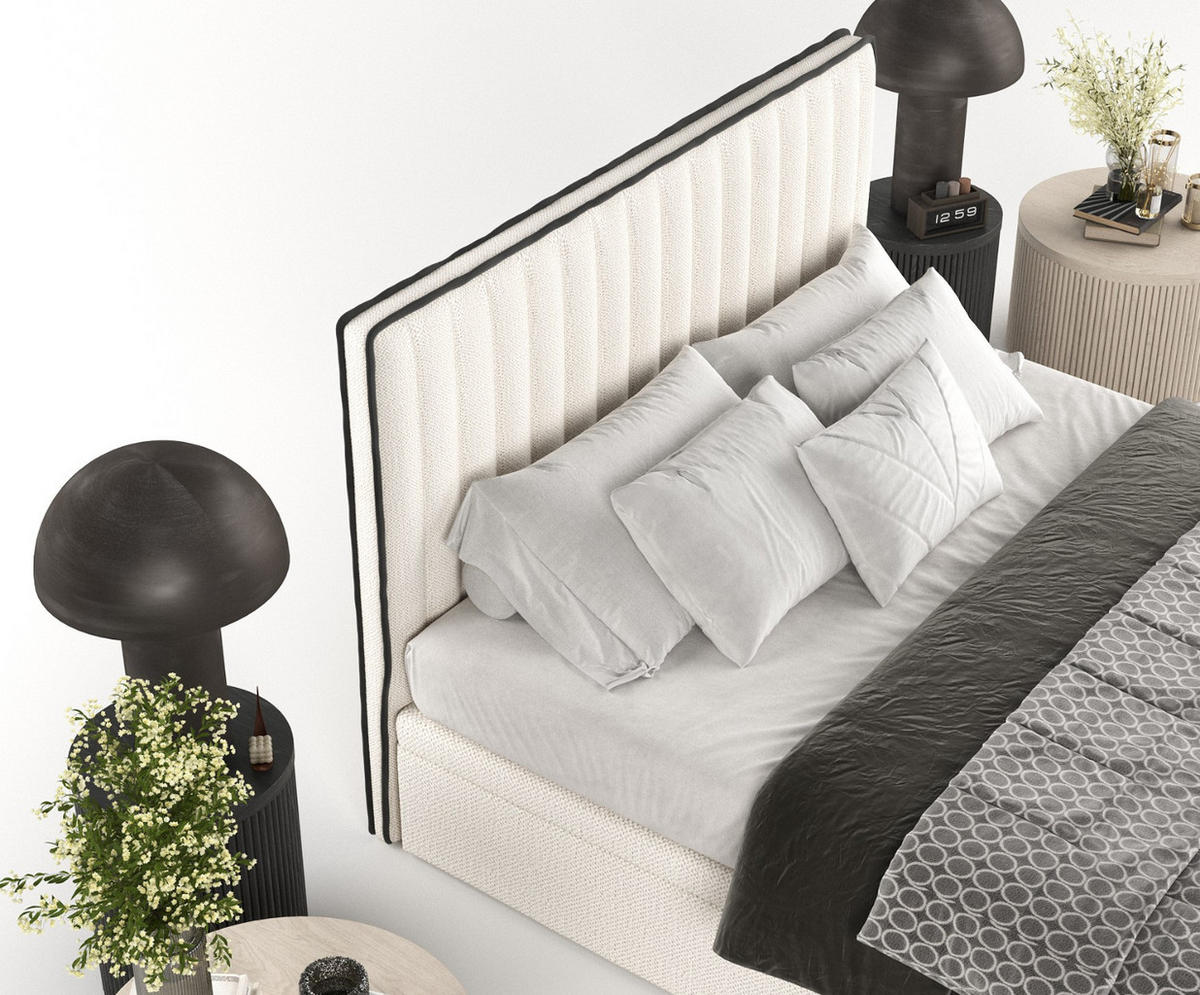 POLSTERBETT Keva mit Stauraum 140/200 cm Creme im Alta Stoff - Creme/Schwarz, Holz/Holzwerkstoff (140/200cm) - AltaBeds