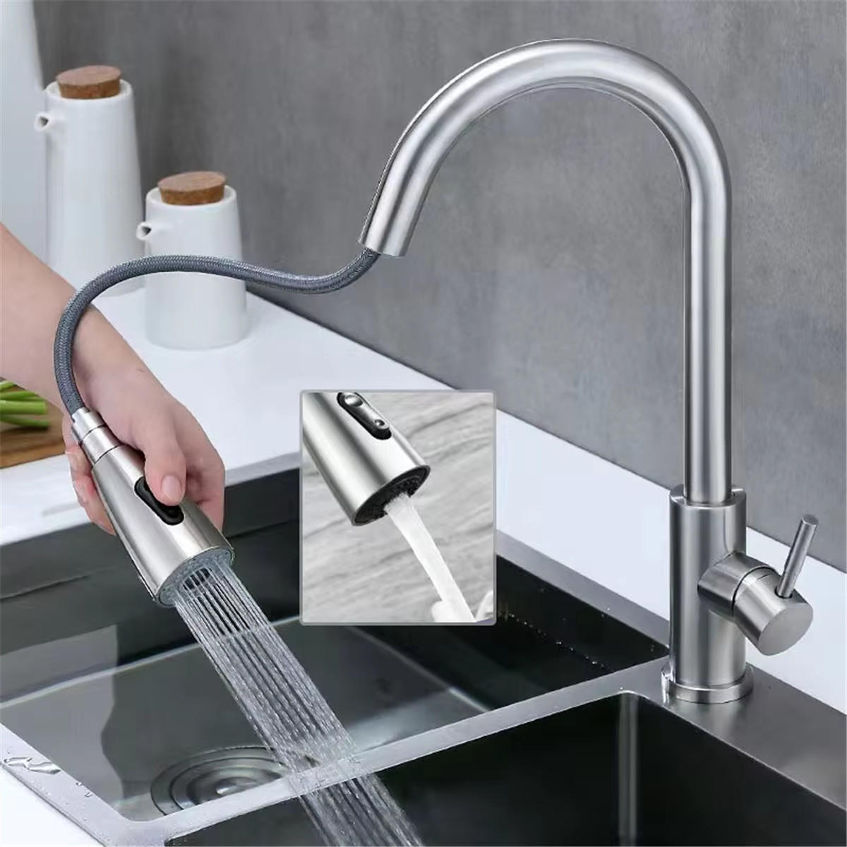 KÜCHENARMATUR ausziehbar Edelstahl Einhebel 360° - Silberfarben, Metall (25.5/40/3.5cm) - Kaket