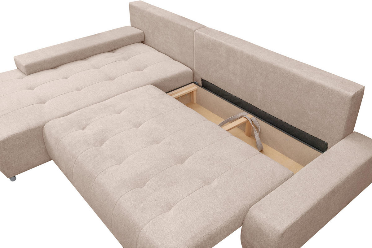 ECKSOFA Bloom mit Bettkasten und Schlaffunktion L-Form - Beige, Textil (267/185cm)