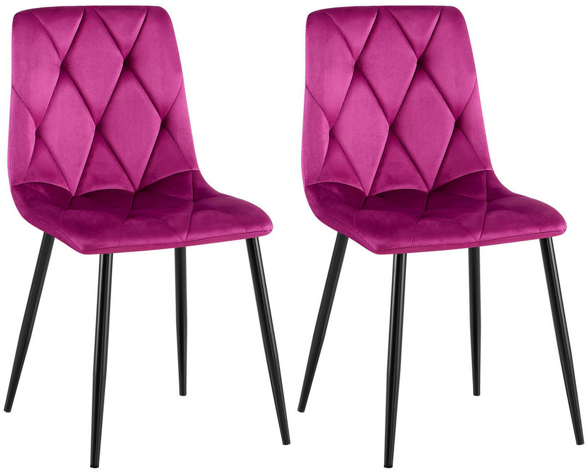 STUHL 2er Set Samt Lila - Lila/Schwarz, Textil/Metall (45/85/55cm) - CLP