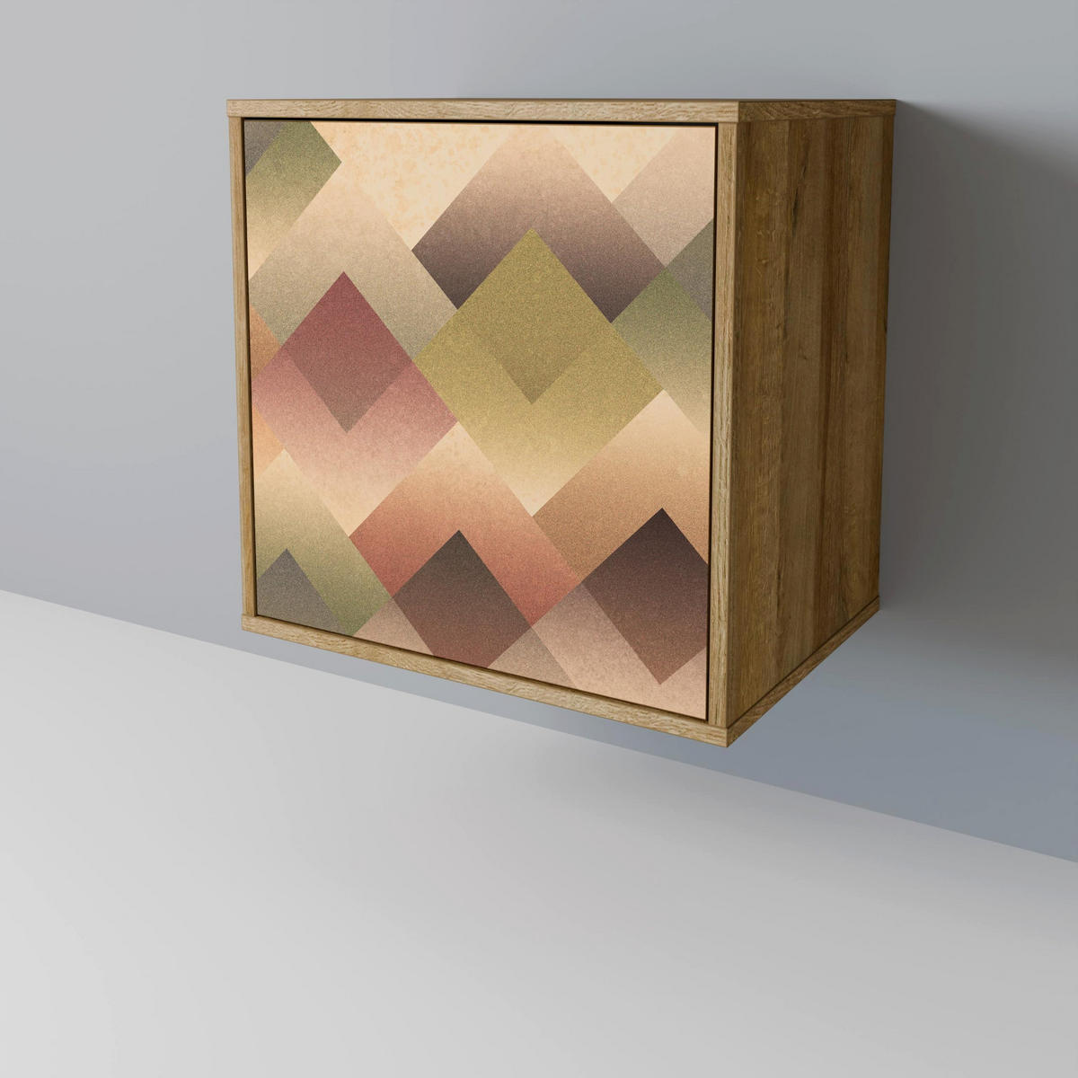 SIDEBOARD GEOMETRIC FUSION, Eichefarben, 57,5x42x67,5 cm, Schwarze Metall-Rahmenfüße - Eichefarben/Multicolor, Holzwerkstoff/Metall (57.5/67.5/42cm) - SpaceRebels