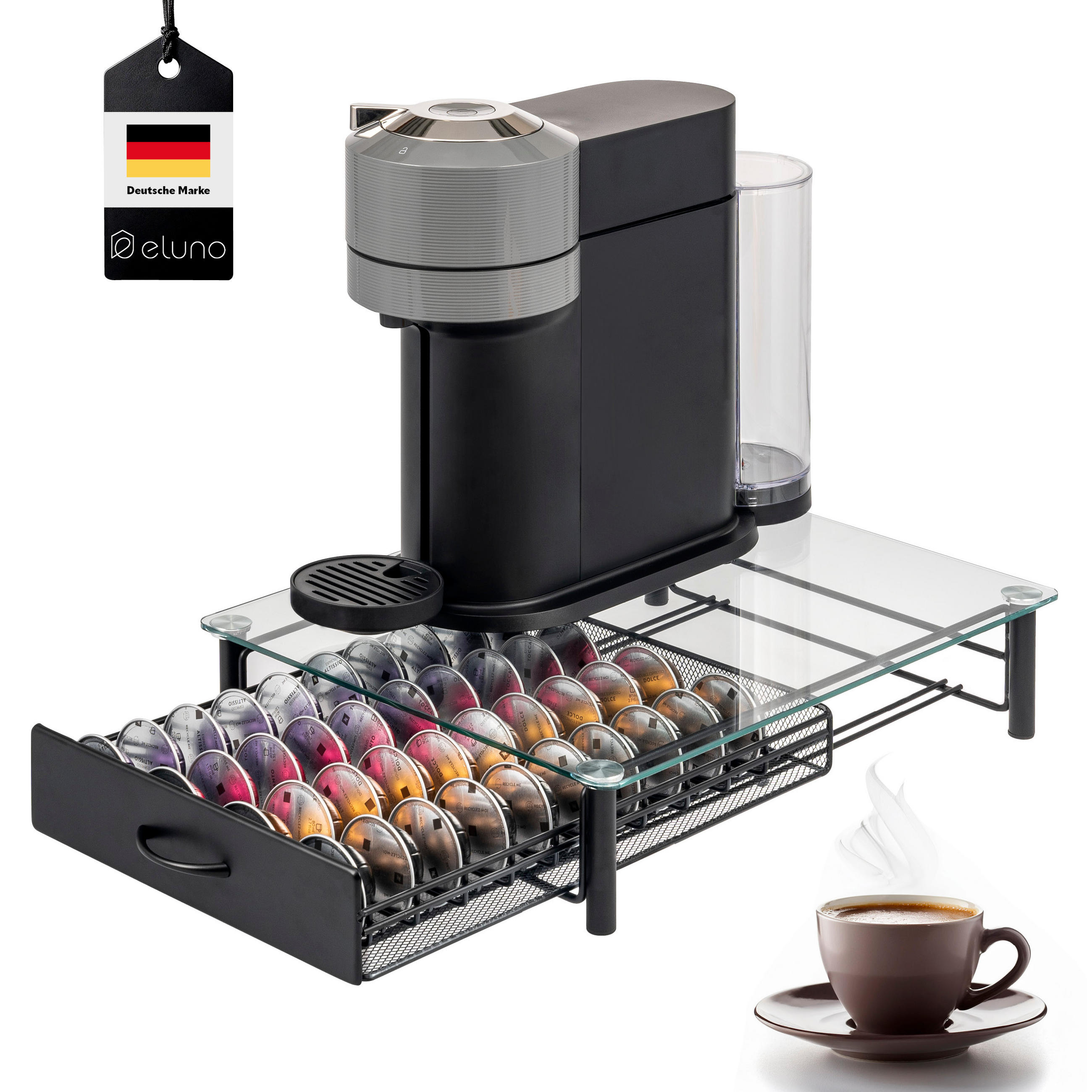 GLAS-KAPSELHALTER, für Nespresso, transparent - Transparent, Metall (33.5/9/41cm) - eluno