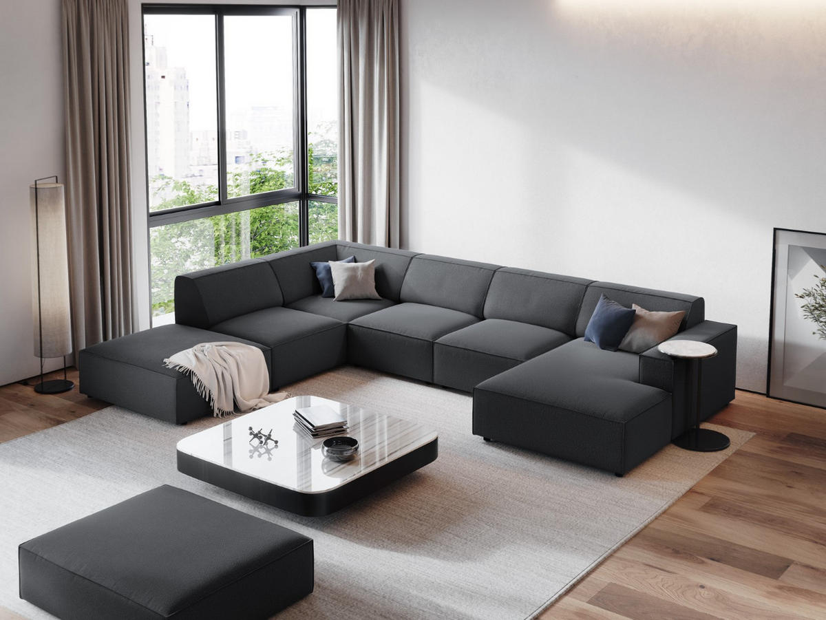 PANORAMASOFA links Jodie aus strukturiertem Stoff dunkelgrau 7 Sitzplätze - Dunkelgrau, Textil (262/70/364cm) - Micadoni