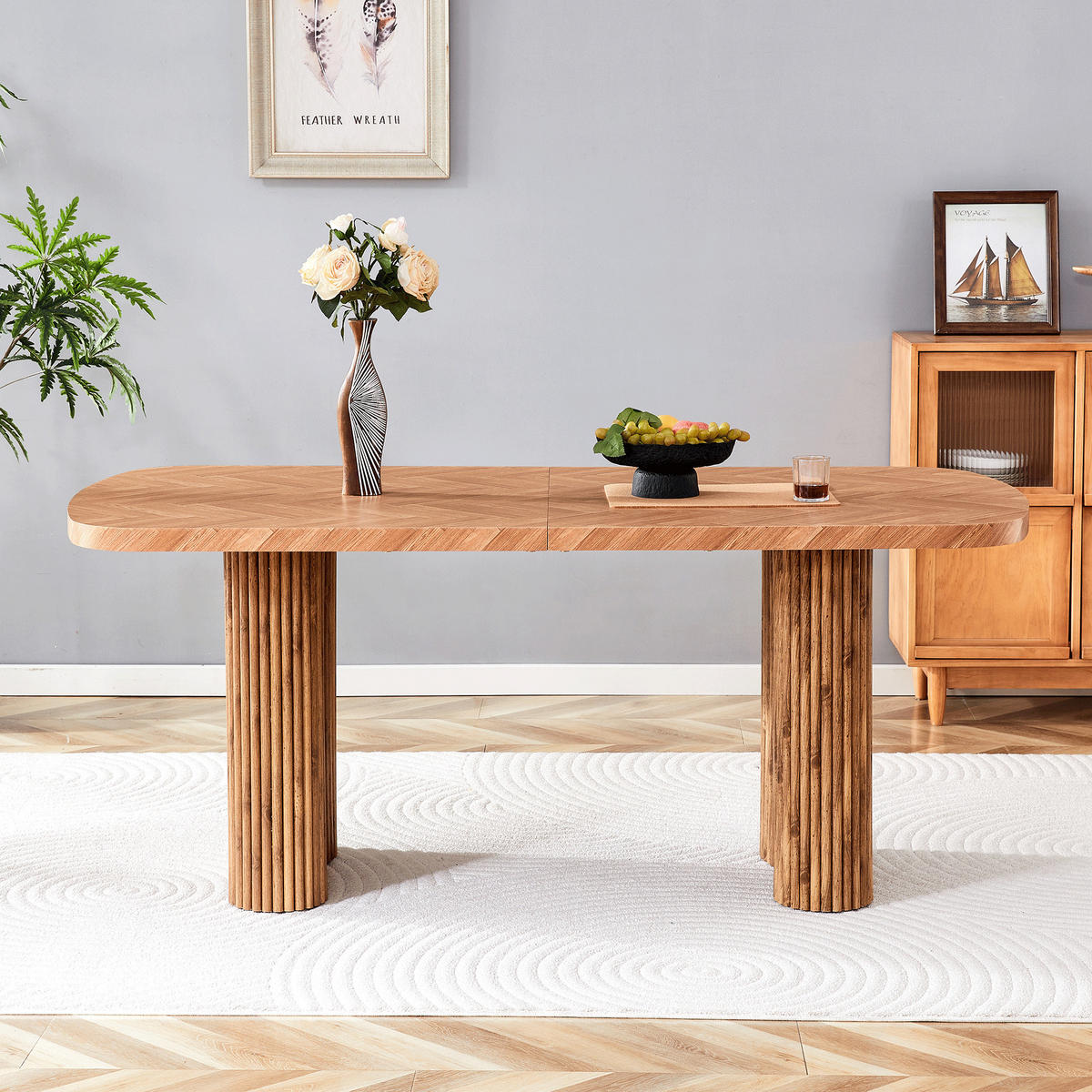 ESSTISCH 180/90/76 cm nussbaumfarben aus MDF mit bogenförmigem Säulengestell - Braun, Holzwerkstoff (180/90/76cm) - OKWISH
