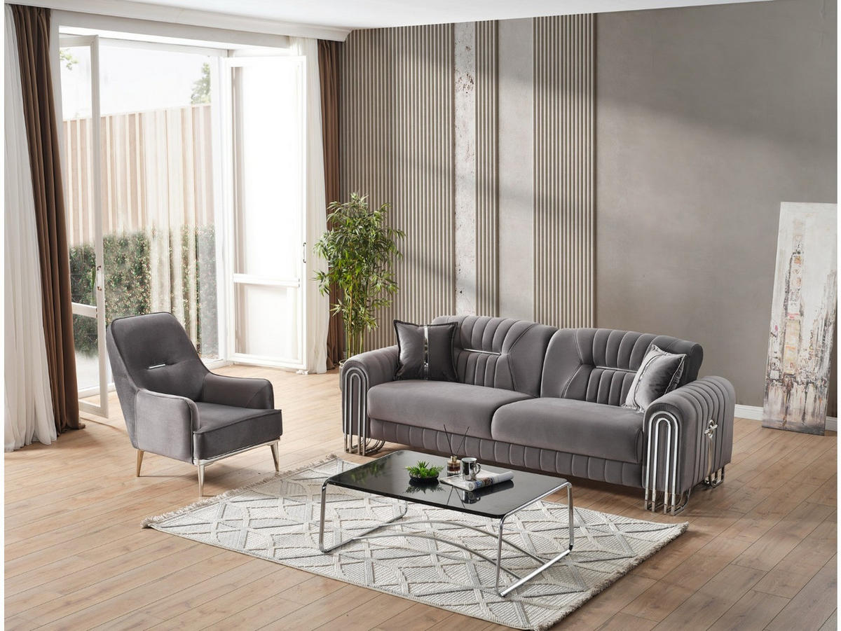 SITZGARNITUR Bogota, Grau Stellvariante 2+1 - Grau, Holzwerkstoff/Metall (175/87/98cm)