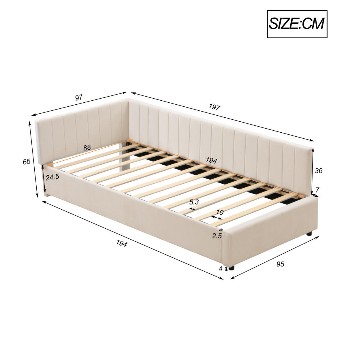 POLSTERBETT 90/200 cm Multifunktionsbett mit Lattenrost hautfreundlicher Samtstoff Beige - Beige, Leder (90/200cm) - OKWISH