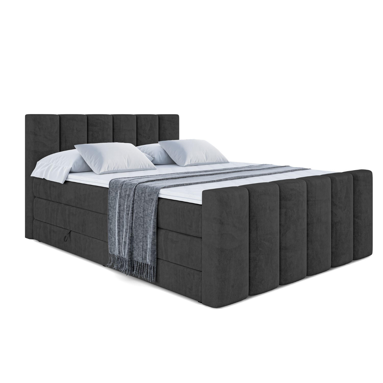 BOXSPRINGBETT BOXI1-Z KING - 160x200 - H3/H4 - Schwarz - Schwarz, Holzwerkstoff (160/200cm) - ALTDECOR