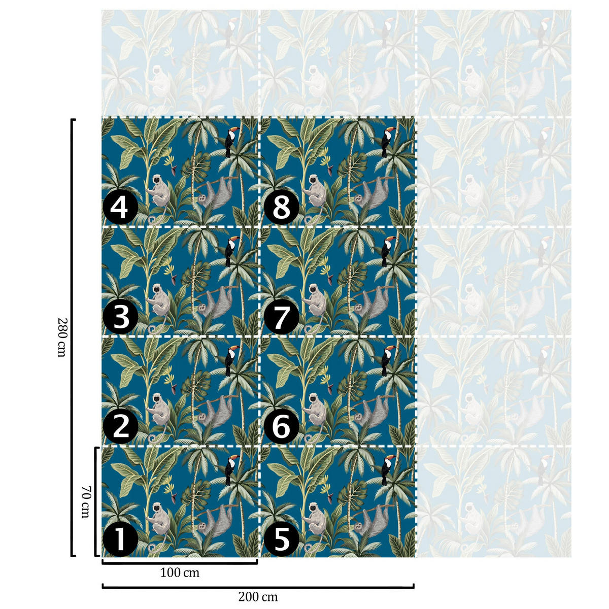 TAPETE Dschungel aus echtem Papier, 200x280cm, 8 Bögen - Blau, Papier (200/280cm) - WALLPAPERS4BEGINNERS