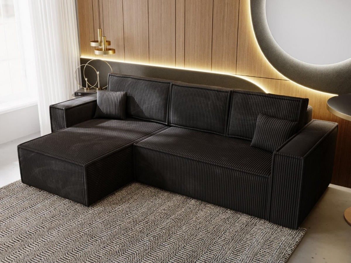 ECKSOFA Prato Schwarz Links - Schwarz, Holz/Kunststoff (170/280cm) - Graingold