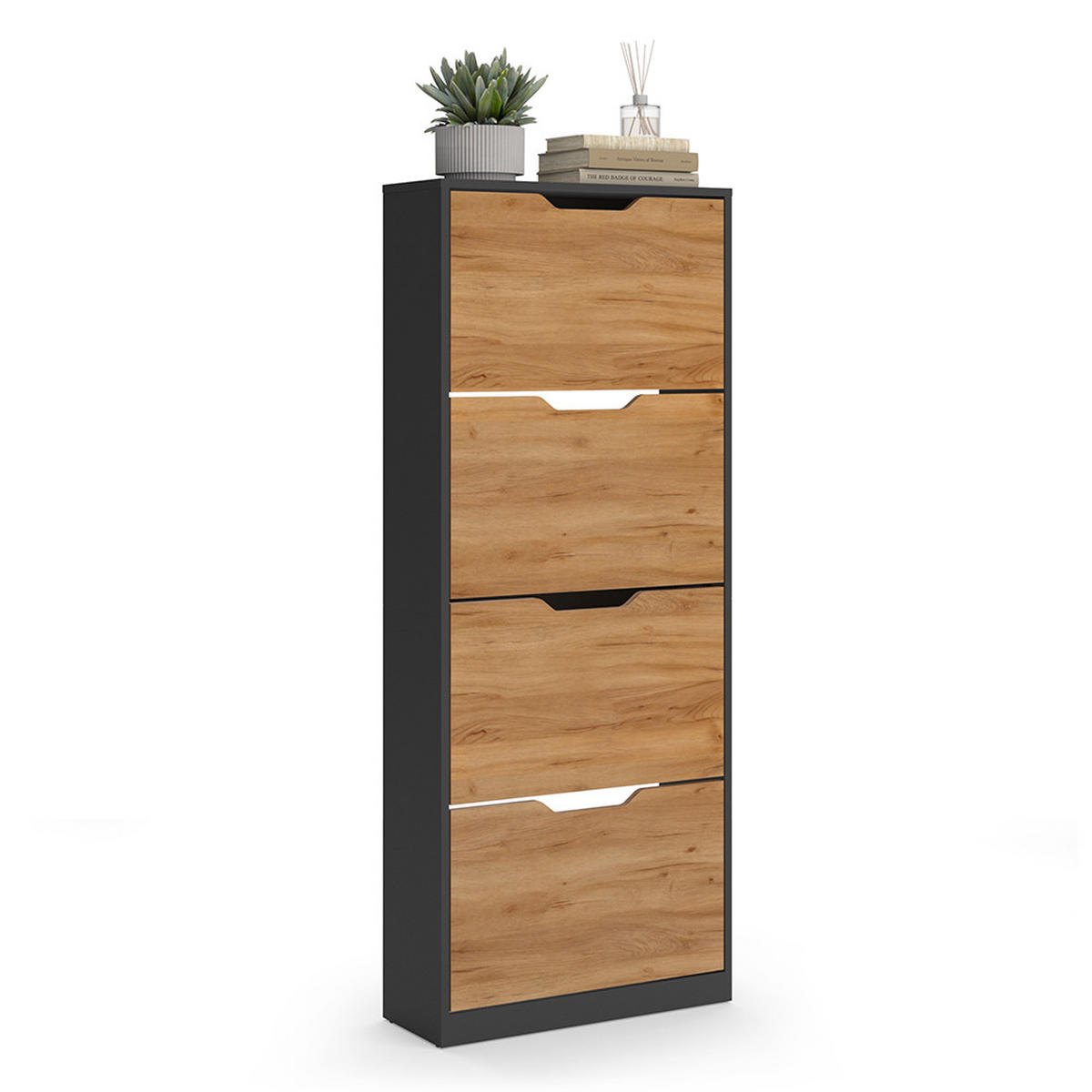 SCHUHKIPPER Luca, Anthrazit/Goldkraft Eiche, 59 x 146 cm mit 4 Kippfächern - Honigeiche/Anthrazit, Holzwerkstoff (59/146/22cm) - Vicco