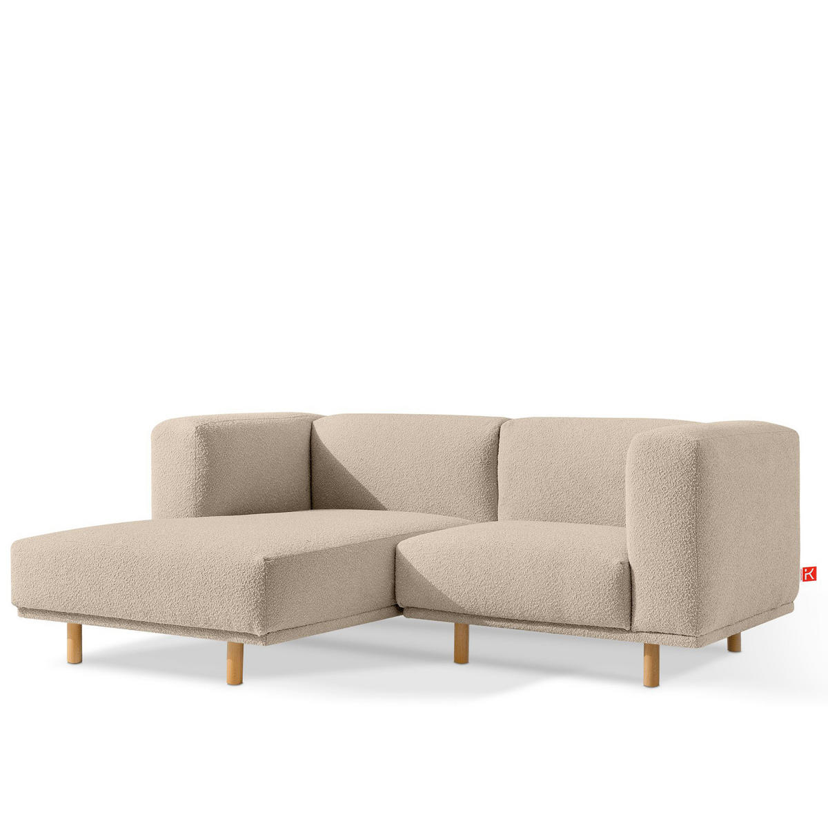 ECKSOFA-LINKS FOSERO, Bouclé - Buchefarben/Creme, Holz/Holzwerkstoff (204/155cm) - KONSIMO®