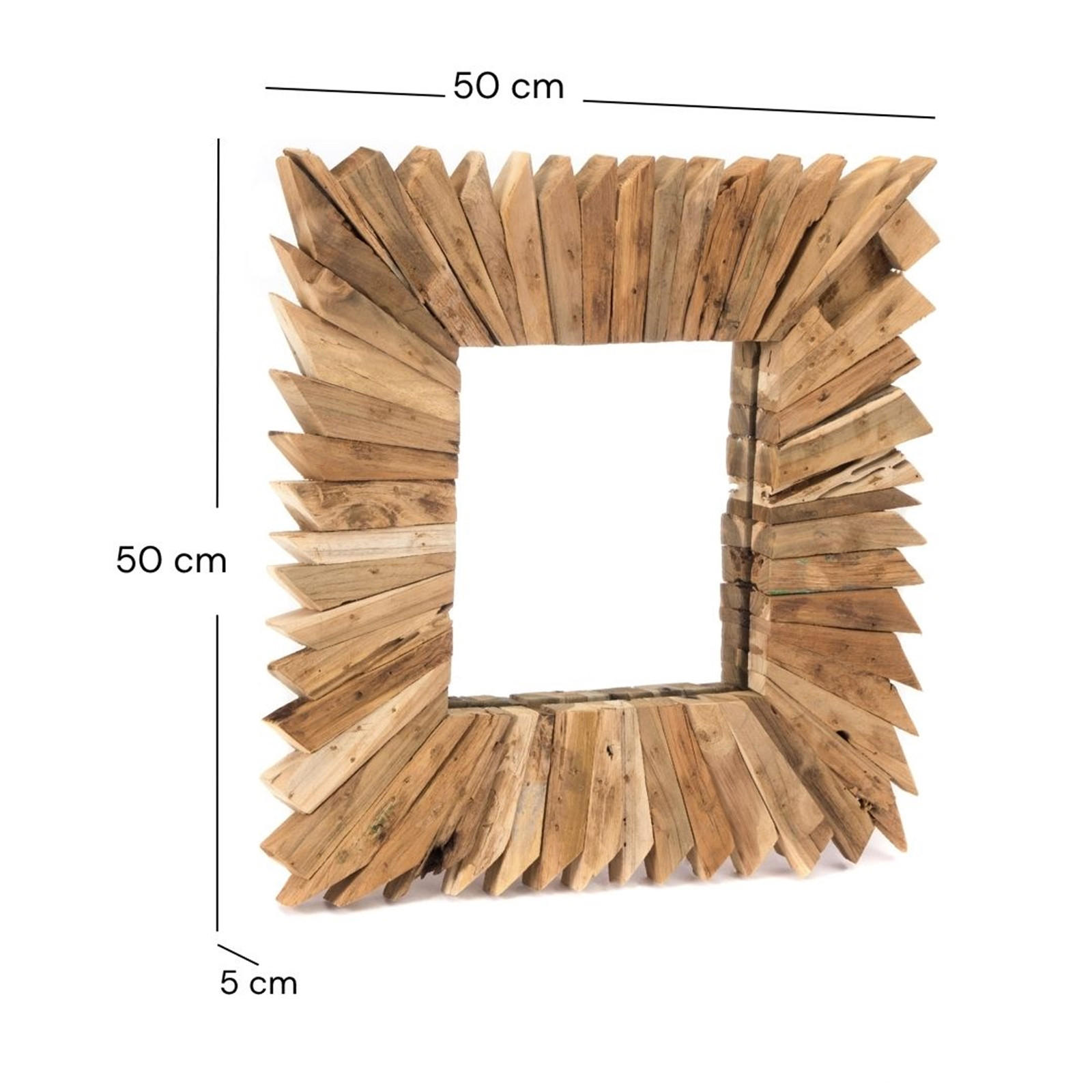 WANDSPIEGEL Spikes 50x50 cm Massivholz naturfarben - Braun, Holz (50/50/5cm) - CREEDWOOD