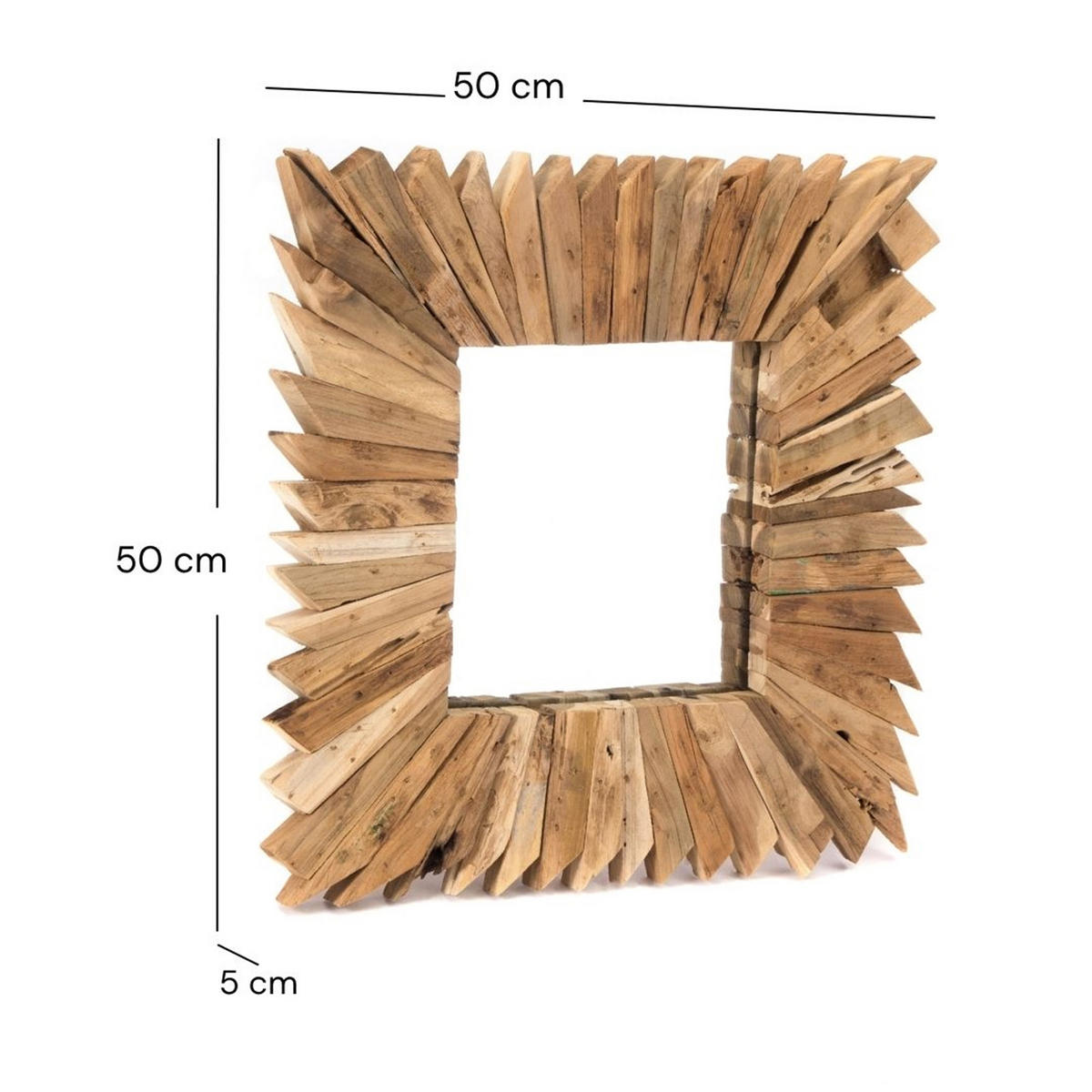 WANDSPIEGEL Spikes 50x50 cm Massivholz naturfarben - Braun, Holz (50/50/5cm) - CREEDWOOD