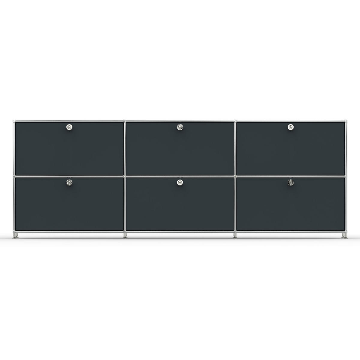 AKTENSCHRANK, 6 Klappen & Schloss, Breite 227 cm, Anthrazitgrau - Chromfarben/Silberfarben, Metall (40/80.5/227.2cm) - Versee