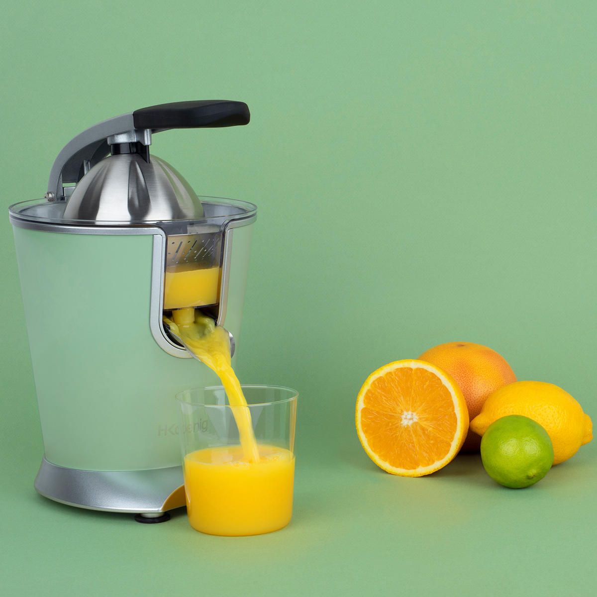 ZITRUSPRESSE AGR88 Pastellgrün, Hebel und Filter aus Edelstahl, Anti-Tropf-System, BPA-frei - Grün, Metall (18.5/29/25.5cm) - HKoenig