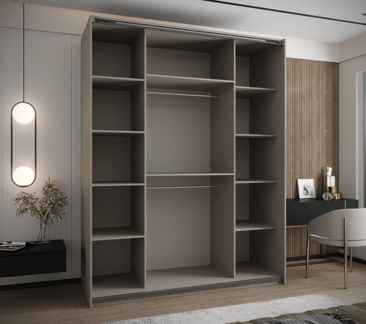 SCHWEBETÜRENSCHRANK 245,5/200/64 2-türig - Kaschmir/Goldfarben, Holz/Metall (200/245/64cm) - Abiks Möbel