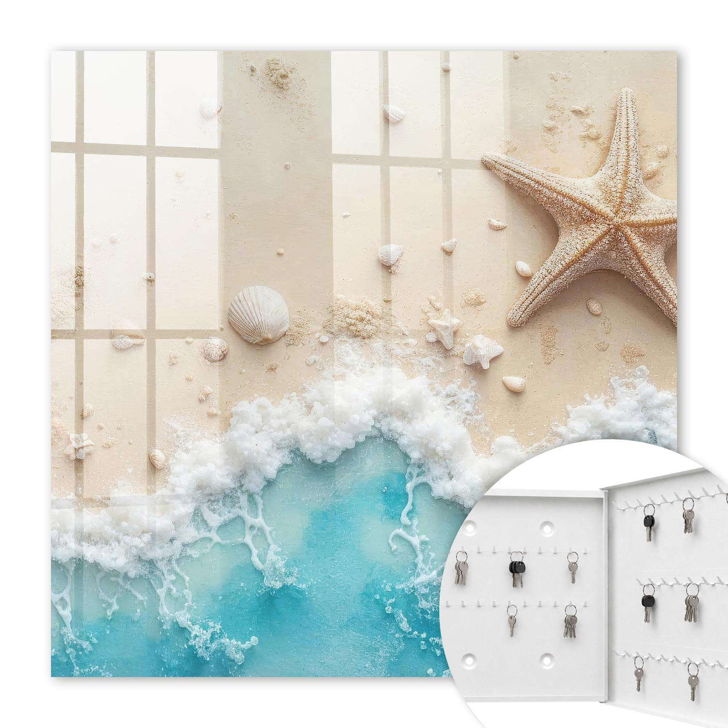 SCHLÜSSELBOX Weiß 30x30 cm – Türöffnung nach rechts - Sommerstrand - Beige, Metall (30/30/5cm) - TULUP