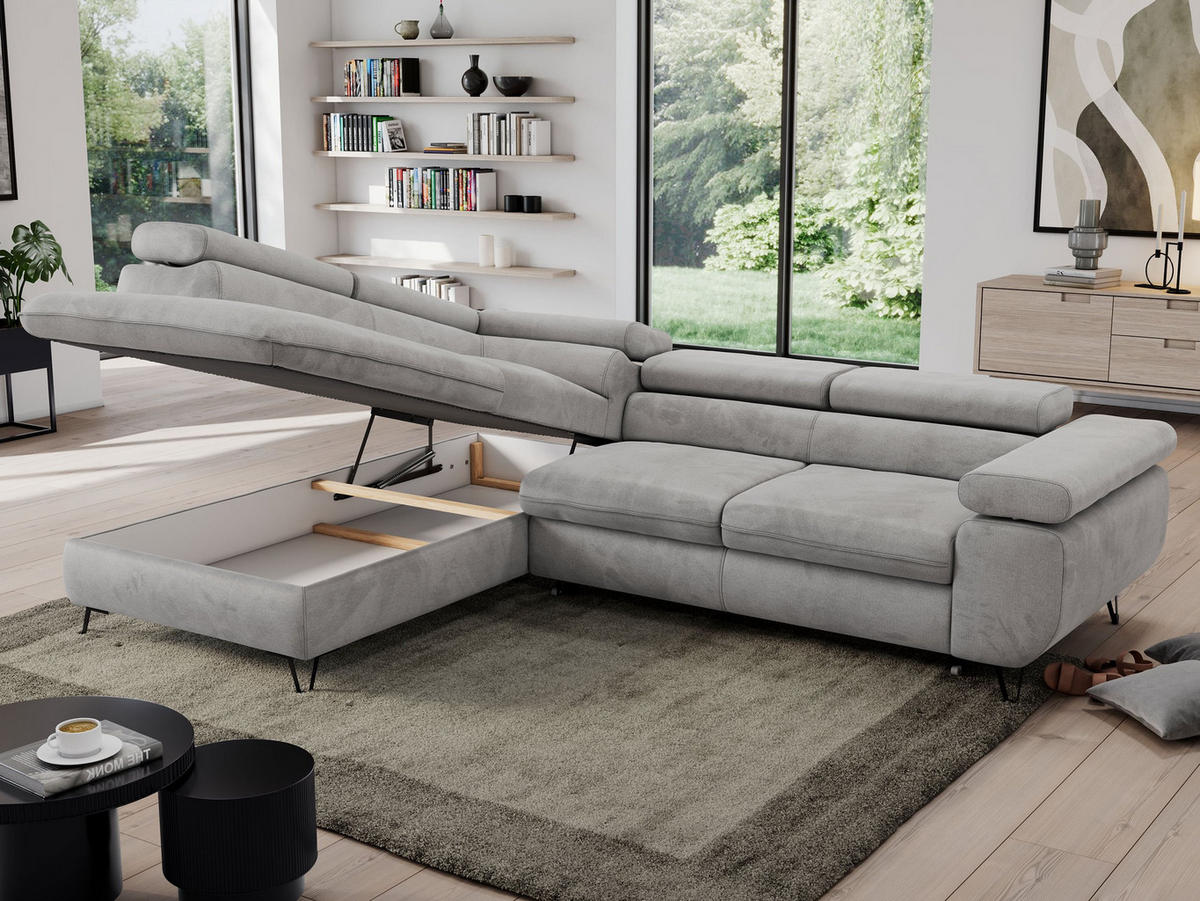ECKSOFA PEDRO L Hellgrau Velvet - Links Seite - Hellgrau/Schwarz, Textil/Metall (208/273cm) - MKS