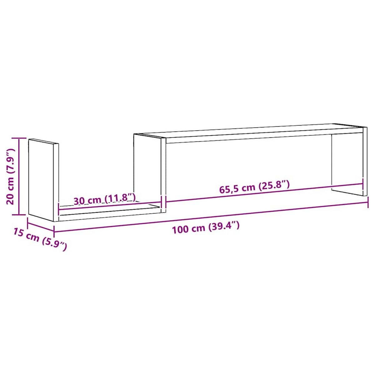 WANDREGALESET 2-tlg. 100/15/20 cm aus Holzwerkstoff Betongrau - Hellgrau, Holz (100/20/15cm) - vidaXL