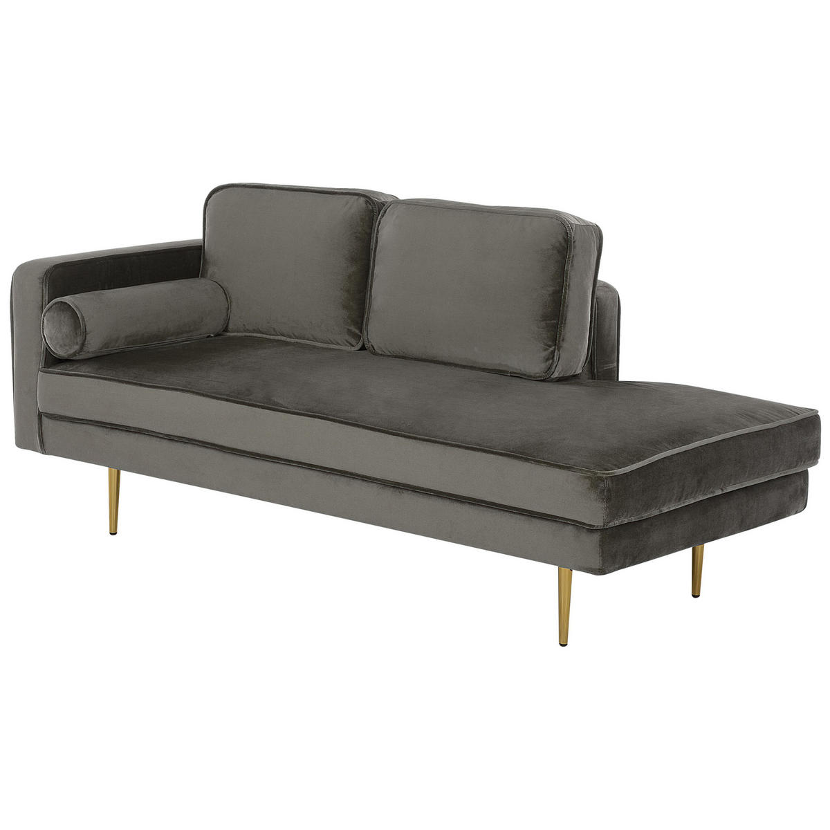 CHAISELONGUE Samtstoff taupe linksseitig Miramas - Goldfarben/Grau, Textil (171/63/79cm) - Beliani