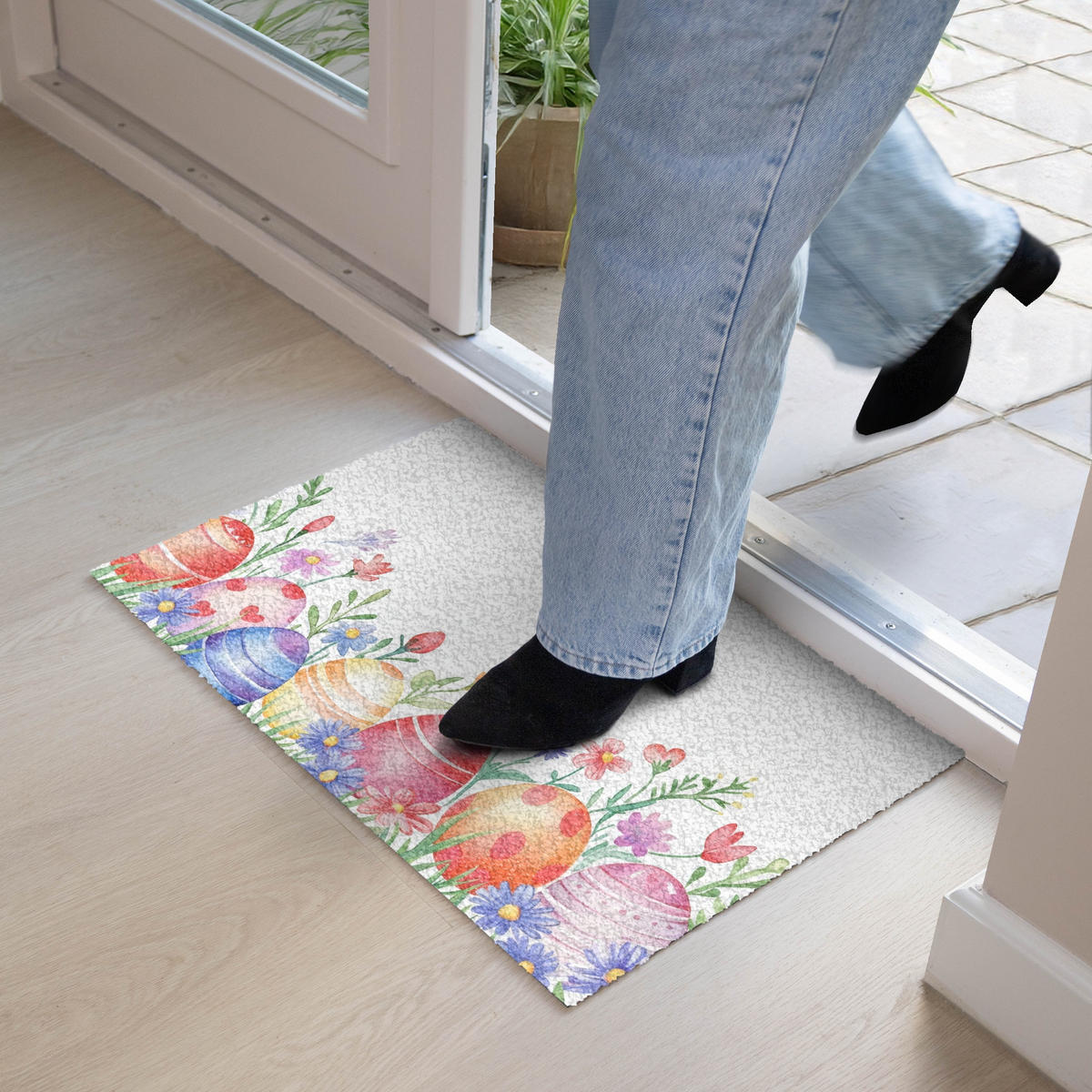 FUSSMATTE Blumengarten - Bunt - Eier 60x40 cm - Multicolor/Weiß, Kunststoff (40/60cm) - MuchoWow