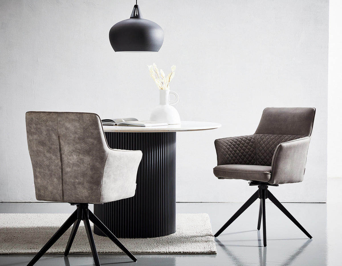 DREHBARER ARMLEHNENSTUHL - 2er-Set - Microfaser - Dunkelgrau, Textil/Metall (62/90/63cm) - home24