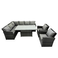 GARTENSET mit Höhenverstellbarer Tisch, 2 Stühle Polyrattan Dunkelgrau 8-Sitzer - Dunkelgrau/Grau, Glas/Kunststoff - Fimous