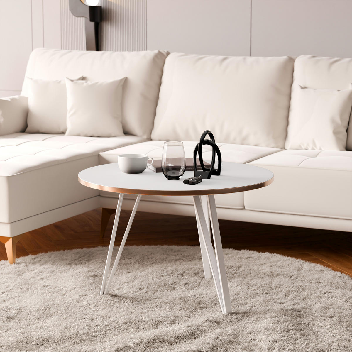 COUCHTISCH RIO mit goldener Kante – weiß - Weiß, Holzwerkstoff/Metall (67/67/45cm) - Idohome