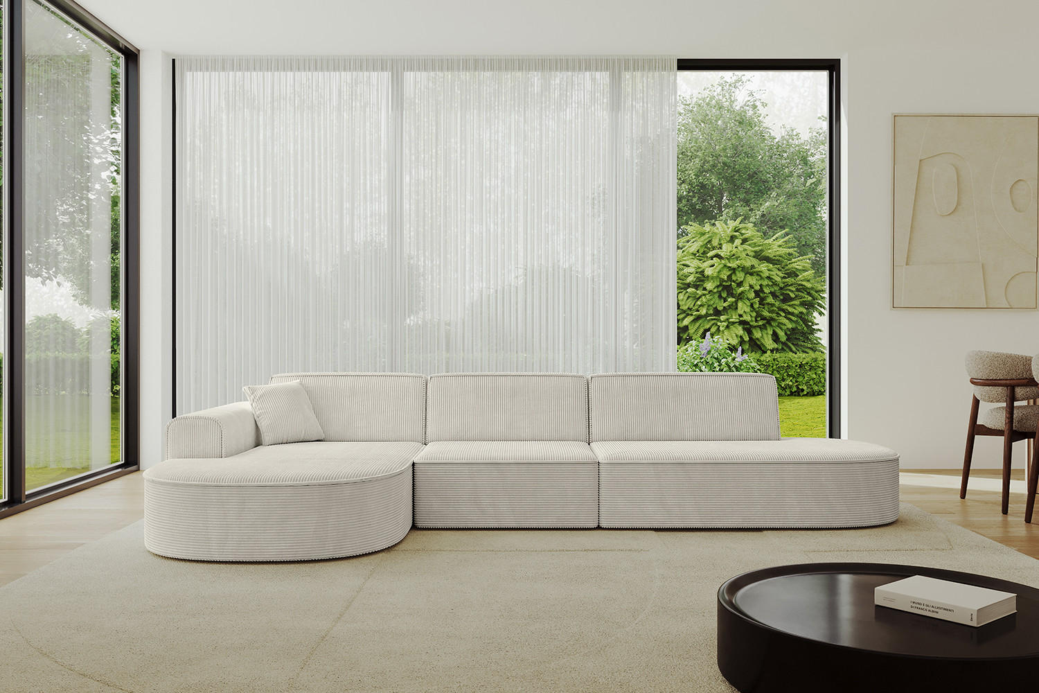 ECKSOFA Ottomane Links MARI-L2 - 317x163x73,5 cm Hellgrau Cord - Hellgrau/Schwarz, Holzwerkstoff/Kunststoff (165/321cm) - ALTDECOR