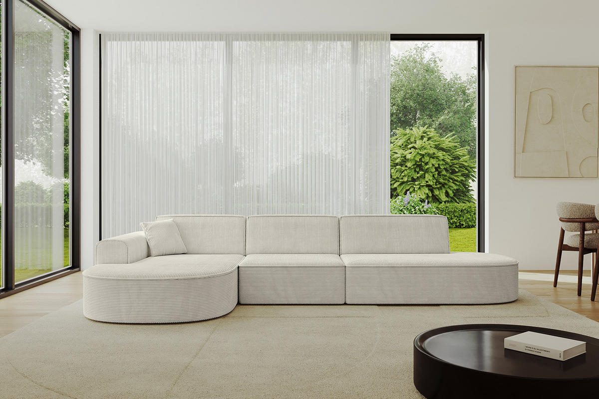 ECKSOFA Ottomane Links MARI-L2 - 317x163x73,5 cm Hellgrau Cord - Hellgrau/Schwarz, Holzwerkstoff/Kunststoff (165/321cm) - ALTDECOR