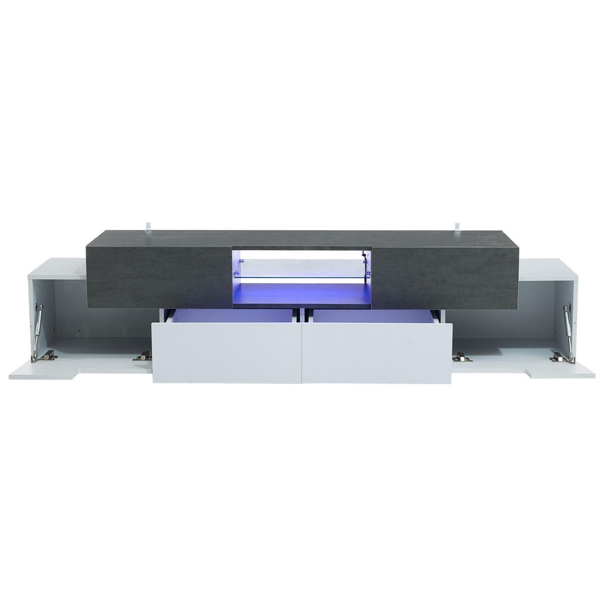 TV stolek 180/40/45 cm s RGB LED osvětlením, skleněnou policí a úložným prostorem, Bílá/Šedá - bílá, kompozitní dřevo (180/45/40cm) - Redom