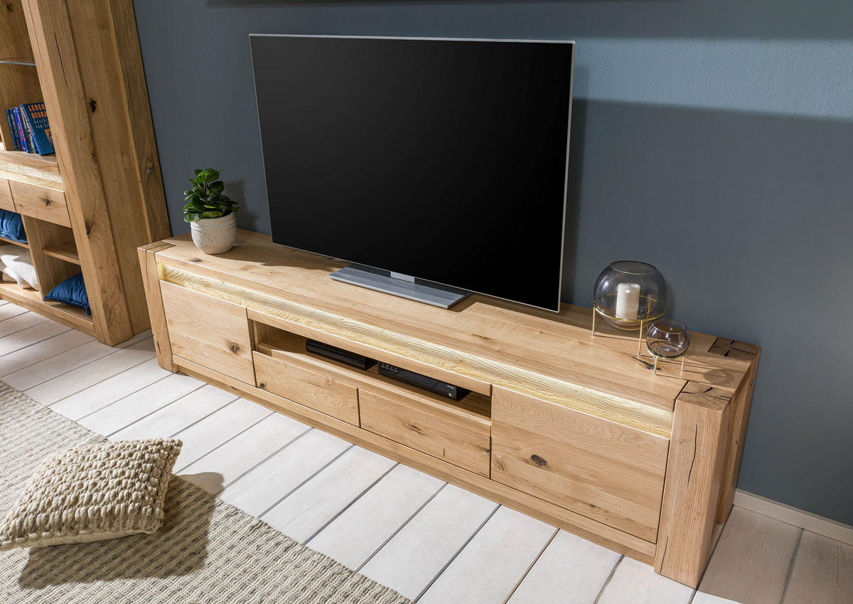 TV-BOARD Wildeiche 223x40x53 beige geölt KENT #232 - Beige, Holz (223/53/40cm) - Massivmoebel24