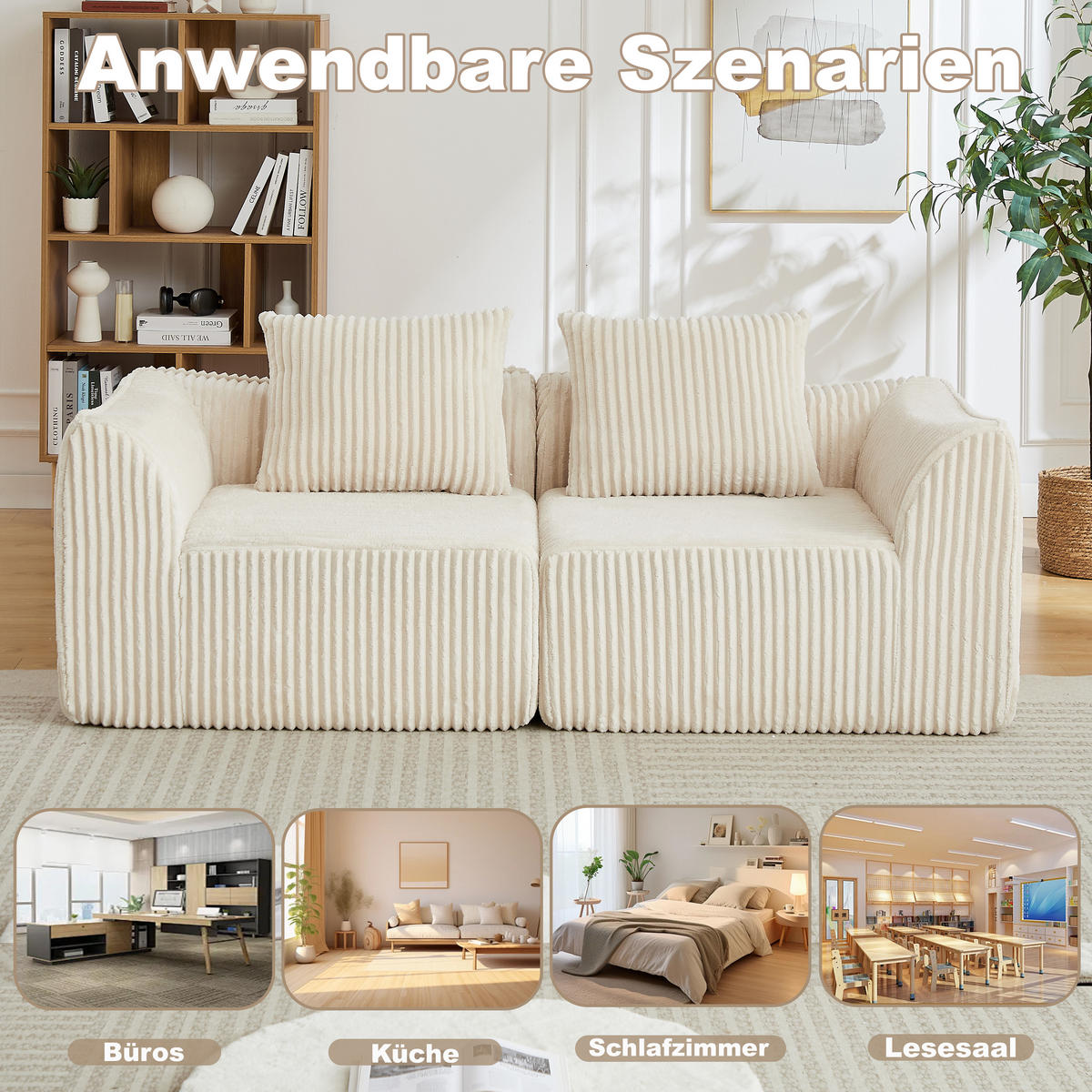 2-SITZER SOFA Cord Minimalistisch & Modular - Beige, Textil (185/72.5/101cm) - Urban Meuble