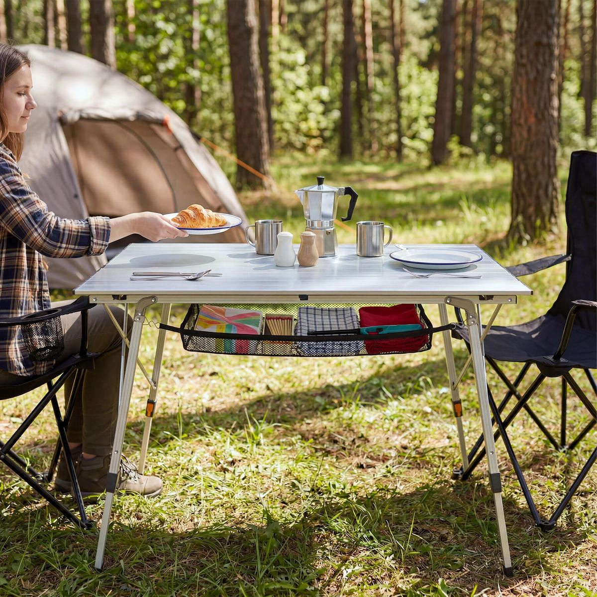 CAMPINGTISCH Tina,90 x 52 x 47 - 70 cm,silber - Silberfarben, Metall (90/52/70cm) - tectake