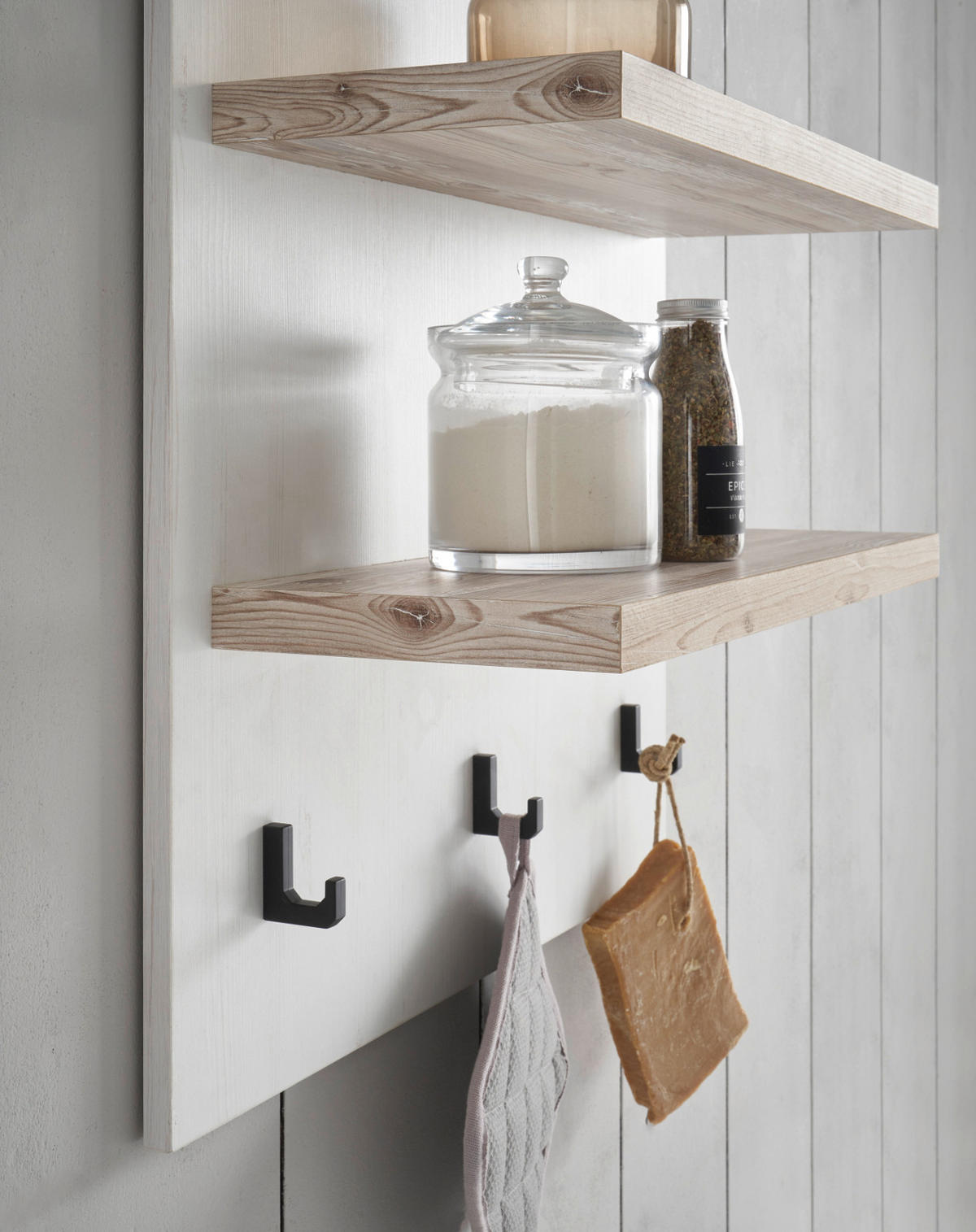 KÜCHENREGAL weiß Pinie Landhaus, Küche Wandregal 60 x 65 cm Gewürzregal - Weiß, Holzwerkstoff (60/65/20cm) - Furn.Design