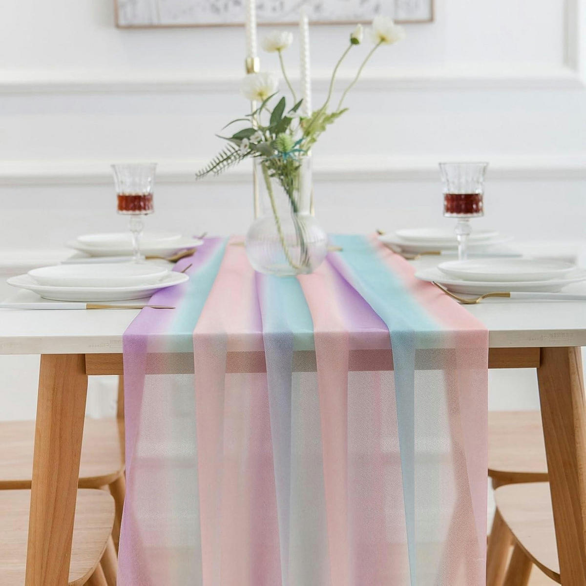 TISCHLÄUFER Chiffon Regenbogen 70 x 300 cm - Multicolor, Textil (300/70/1.5cm)