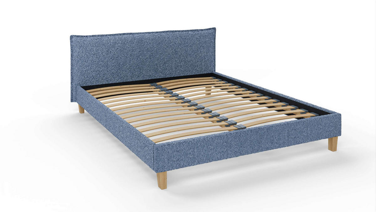 POLSTERBETT Arles 160/200 cm Boucle Stoff - Blau/Hellbraun, Holz/Textil (160/200cm) - S-Style Möbel