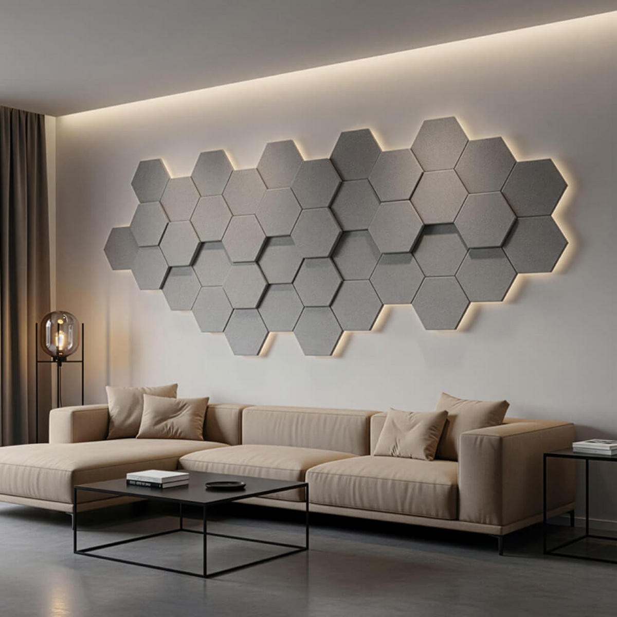 AKUSTIKPLATTEN Hexagon selbstklebend SILENT - 5er Set Hellgrau - Hellgrau, Kunststoff (35/30.3/1cm) - Home Deluxe