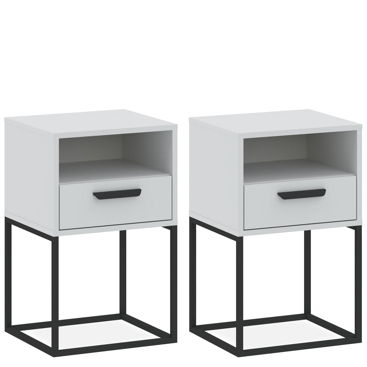 NACHTTISCH RECTUS 2-er Set - Schwarz/Weiß, Holzwerkstoff (40/65/39cm) - KONSIMO®