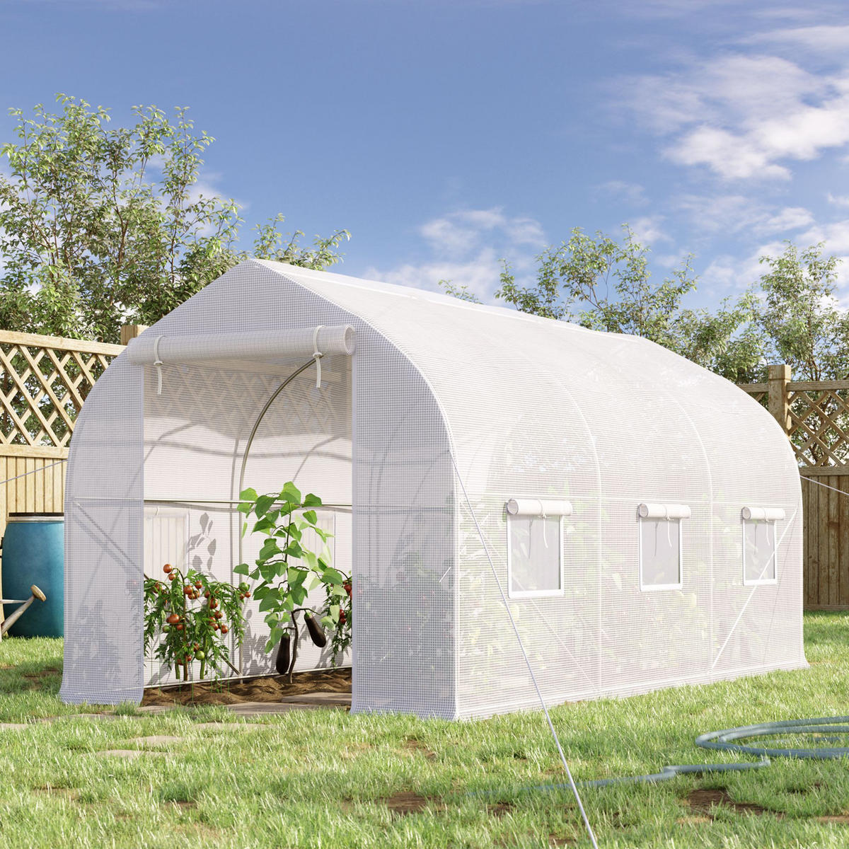 GEWÄCHSHAUS DE-12034 mit 2 Türen & 6 Fenstern Weiß - Weiß, Kunststoff (200/200/400cm) - ComfortXL