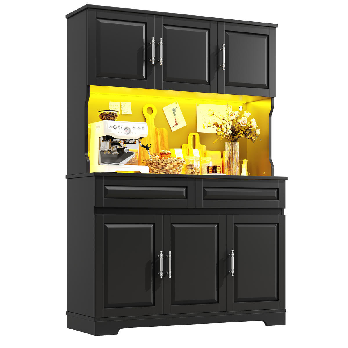 BUFFETSCHRANK App-Steuerung Schwarz 108/40/180 cm - Schwarz, Holz (108/180/40cm) - PANGIVO